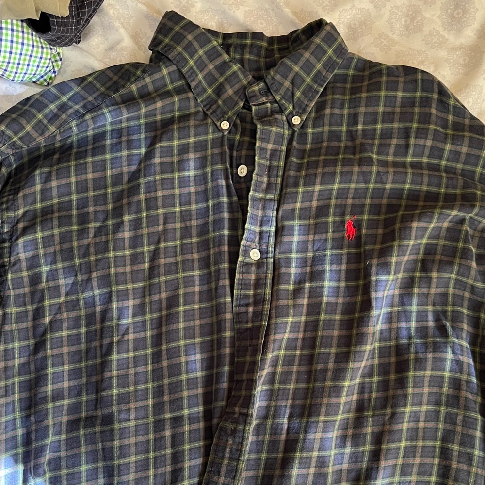 Polo by Ralph Lauren Men's Blue and Green Check Flannel Shirt